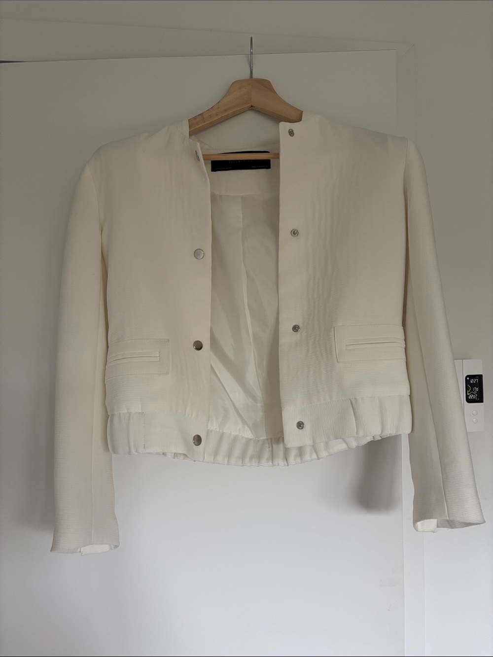 Zara Ivory Collarless Snap-Front Jacket